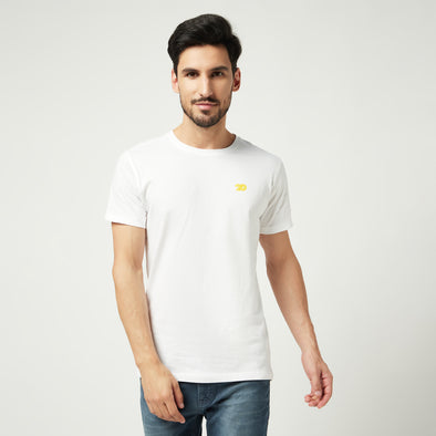 Solid Men Round Neck Cotton White T-Shirt