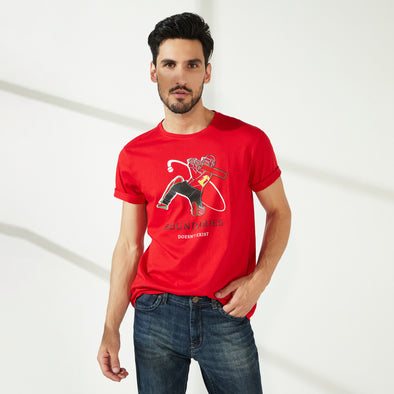 Graphic Print Men Round Neck RCB ABD Red and Black T-Shirt