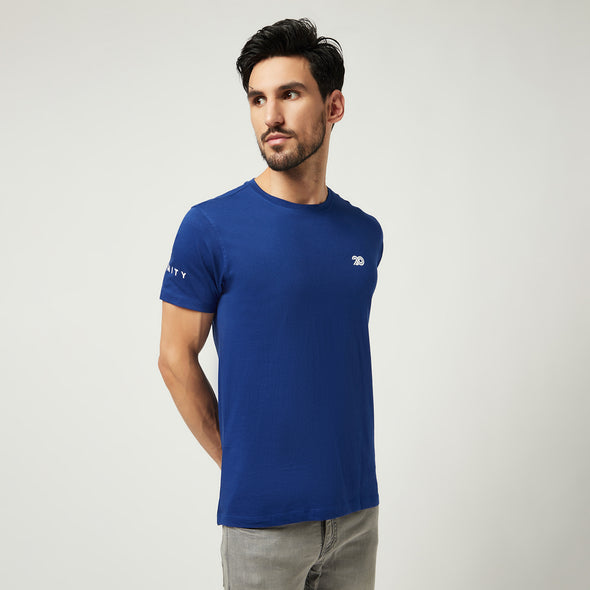 Printed Men Round Neck Cotton Blue T-Shirt