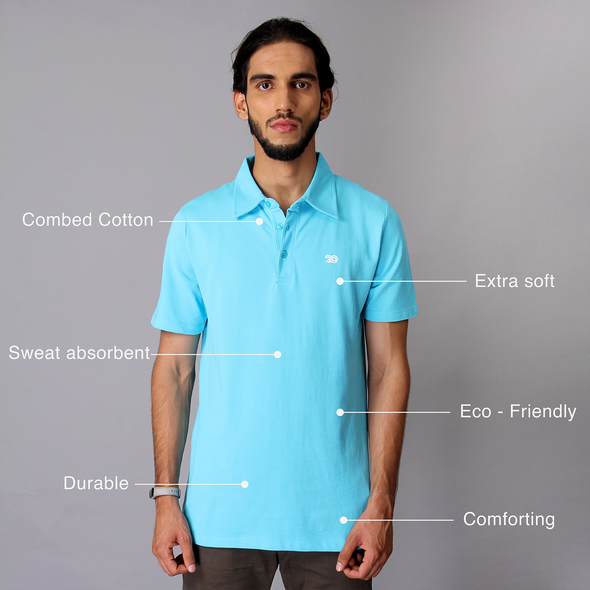 Men Ocean Blue Organic Cotton Polo T-shirt
