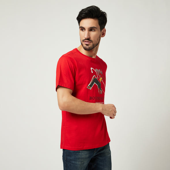 Graphic Print Men Round Neck RCB ABD Red and Black T-Shirt