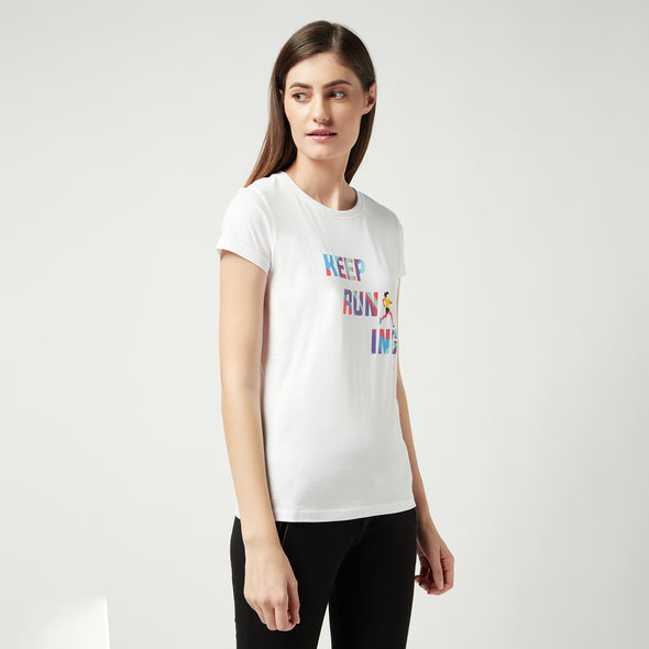 Graphic Print Women Round Neck Supima Cotton White T-Shirt