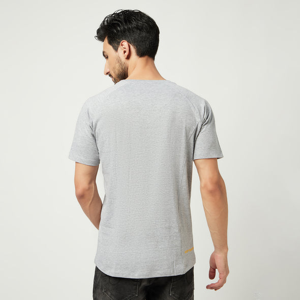 Printed Men Round Neck Cotton Grey T-Shirt