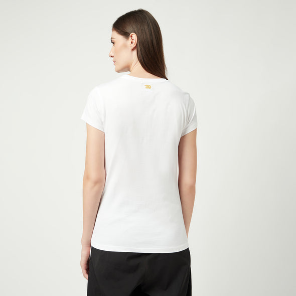 Graphic Print Women Round Neck Supima Cotton White T-Shirt