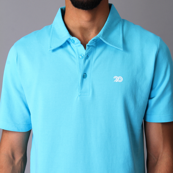Men Ocean Blue Organic Cotton Polo T-shirt