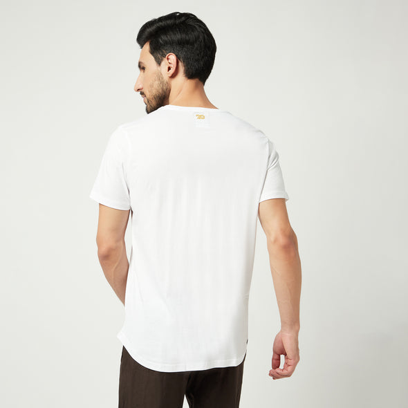 Graphic Print Men Round Neck Supima Cotton White T-Shirt