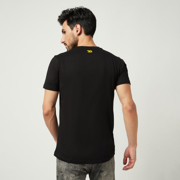 Printed Men Round Neck Cotton Black T-Shirt