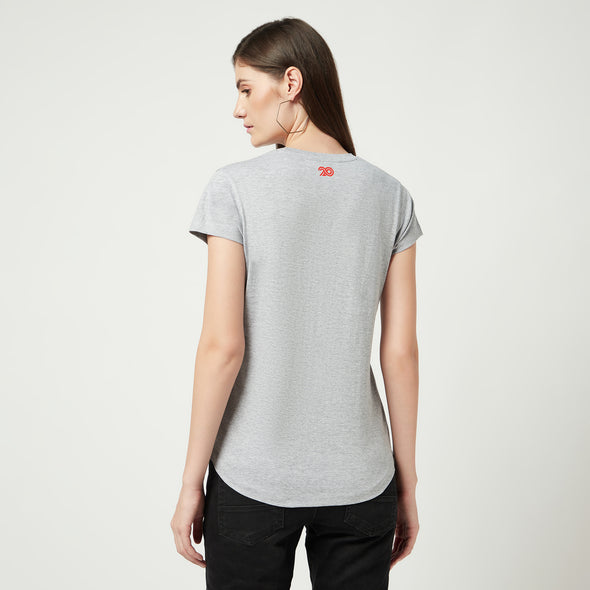 Printed Women Round Neck Cotton Grey T-Shirt