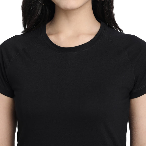 Printed Women Round Neck Cotton Black T-Shirt