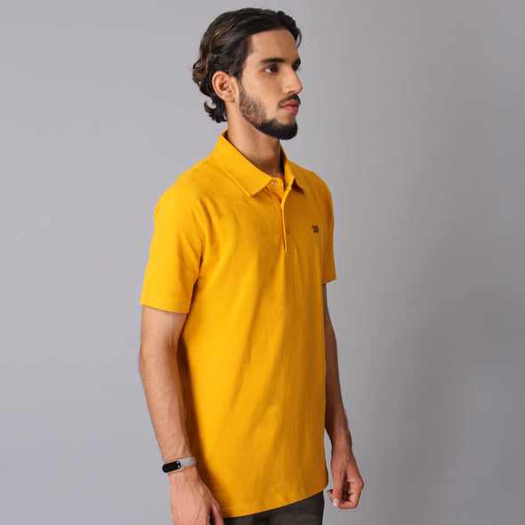 Men Mustard Organic Cotton Polo T-shirt