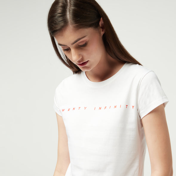Printed Women Round Neck Cotton White T-Shirt