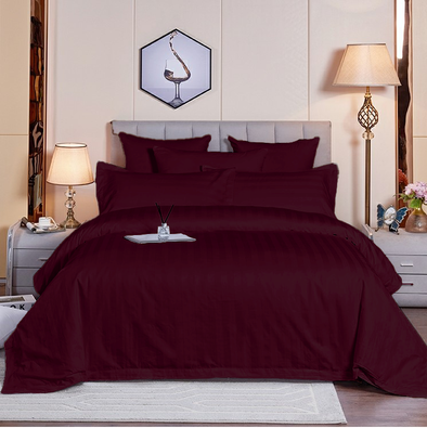 20Infinity 210 Thread Count Turkish Cotton & Satin Finish Luxury Solid Bedsheets with  Pillow covers-Wine